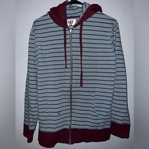 Vissla medium red, blue and white striped zip up hoodie